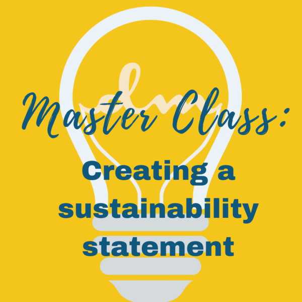 The words Master Class over the Diversity Masterminds lightbulb logo with the words "Creating a sustainability statement" underneath